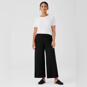 Eileen Fisher Wide Leg High Rise Pull On Pants Flowy‎ Black Size Small Petite